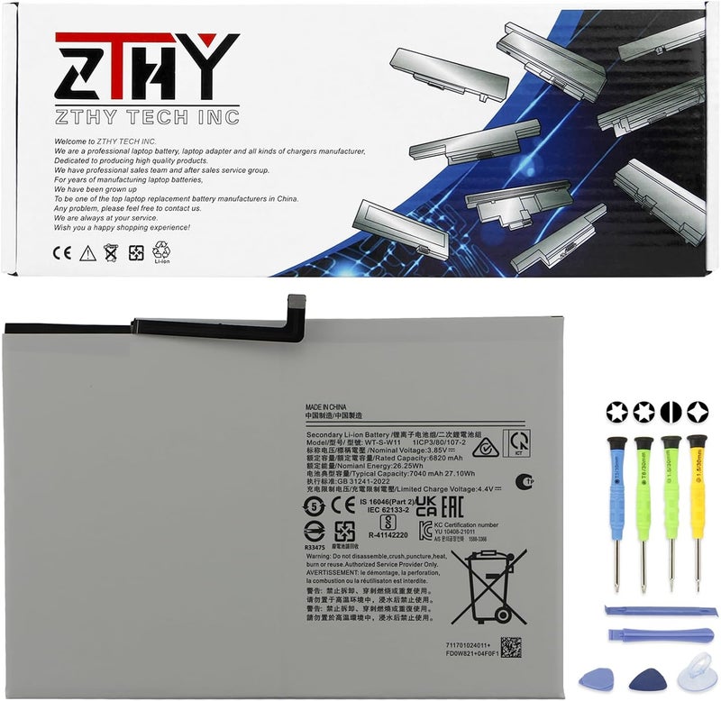 ZTHY WT-S-W11 Tablet Battery Replacement for Samsung Galaxy Tab A9+ A9 Plus 11" 11-inch Series SM-X210 SM-X215 SM-X216 SM-X218 SM-X218U SM-X218B SM-X216B SM-X216N SM-X210N SM-X210NA 1ICP3/80/107-2 - Image 1